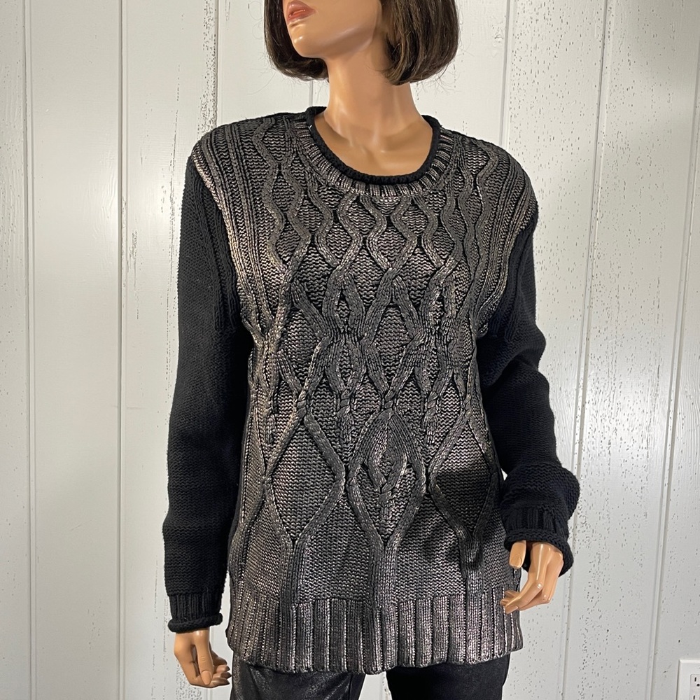 *Narciso Rodriguez Women’s Metallic Cable Knit Sweater Sz L